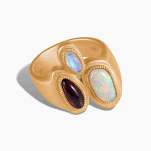 18KT Yellow Gold Vermeil Asymmetrical Opal & Garnet Vintage Ring - Archipelago Front View