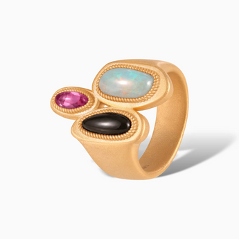 18KT Yellow Gold Vermeil Asymmetrical Opal & Smoky Quartz Vintage Ring - Archipelago Side View