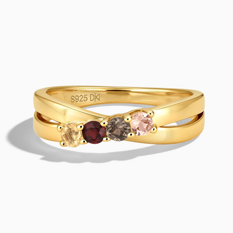 18KT Yellow Gold Vermeil Autumn Twilight Four Round Stone Crossover Ring - Seasons Rhythm Front View