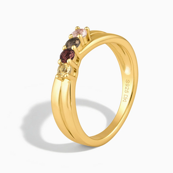 18KT Yellow Gold Vermeil Autumn Twilight Four Round Stone Crossover Ring - Seasons Rhythm Side View