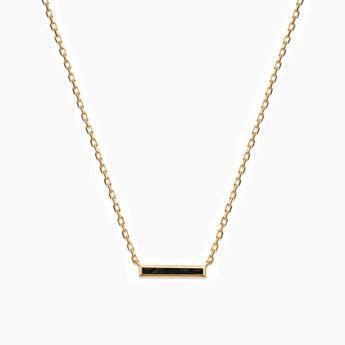 18KT Yellow Gold Vermeil Baguette Black Onyx Bar Necklace - Lucid Line Front View