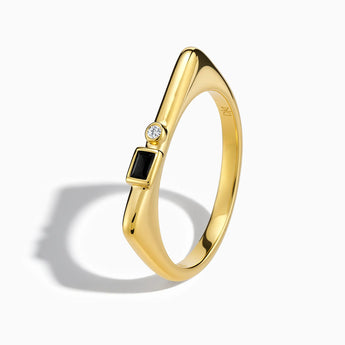 18KT Yellow Gold Vermeil Baguette Black OnyxPuzzle Stacking Ring - Minimal Mood Side View