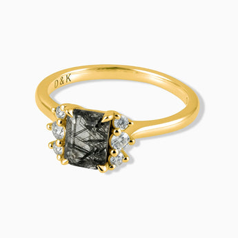 18KT Yellow Gold Vermeil Baguette Black Rutilated Quartz Ring – Seraph Front View