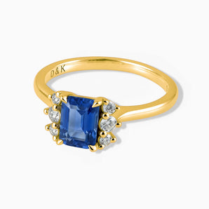 18KT Yellow Gold Vermeil Baguette Blue Sapphire Ring – Seraph Front View