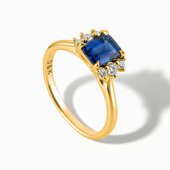 18KT Yellow Gold Vermeil Baguette Blue Sapphire Ring – Seraph Side View