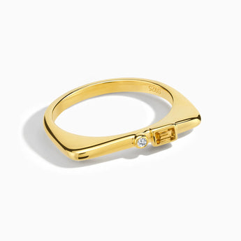 18KT Yellow Gold Vermeil Baguette Citrine Puzzle Stacking Ring - Minimal Mood Front View