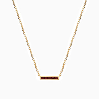 18KT Yellow Gold Vermeil Baguette Garnet Bar Necklace - Lucid Line Front View