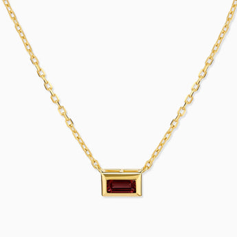 18KT Yellow Gold Vermeil Baguette Garnet Bezel Necklace - Axiom Front View