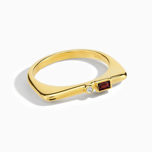 18KT Yellow Gold Vermeil Baguette Garnet Puzzle Stacking Ring - Minimal Mood Front View