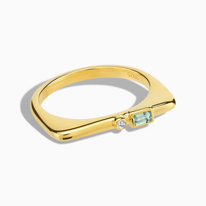 18KT Yellow Gold Vermeil Baguette Green Amethyst Puzzle Stacking Ring - Minimal Mood Front View