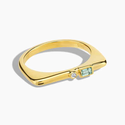 18KT Yellow Gold Vermeil Baguette Green Amethyst Puzzle Stacking Ring - Minimal Mood Front View