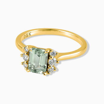 18KT Yellow Gold Vermeil Baguette Green Amethyst Ring – Seraph Front View