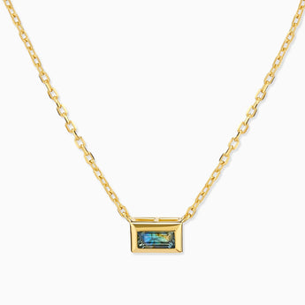 18KT Yellow Gold Vermeil Baguette Labradorite Bezel Necklace - Axiom Front View
