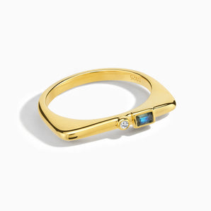 18KT Yellow Gold Vermeil Baguette Labradorite Puzzle Stacking Ring - Minimal Mood Front View