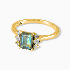 18KT Yellow Gold Vermeil Baguette Labradorite Ring – Seraph Front View