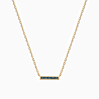 18KT Yellow Gold Vermeil Baguette London Blue Topaz Bar Necklace - Lucid Line Front View
