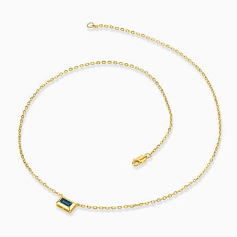 18KT Yellow Gold Vermeil Baguette London Blue Topaz Bezel Necklace - Axiom Side View