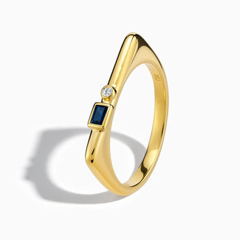 18KT Yellow Gold Vermeil Baguette London Blue Topaz Puzzle Stacking Ring - Minimal Mood Side View