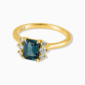 18KT Yellow Gold Vermeil Baguette London Blue Topaz Ring – Seraph Front View
