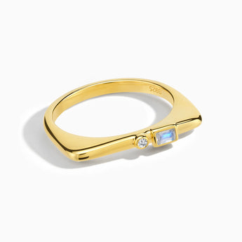 18KT Yellow Gold Vermeil Baguette Moonstone Puzzle Stacking Ring - Minimal Mood Front View