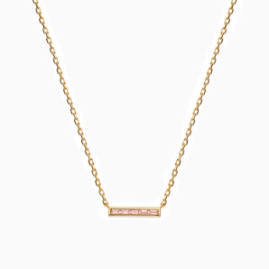 18KT Yellow Gold Vermeil Baguette Morganite Bar Necklace - Lucid Line Front View