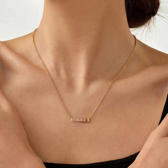 18KT Yellow Gold Vermeil Baguette Morganite Bar Necklace - Lucid Line Model Shot