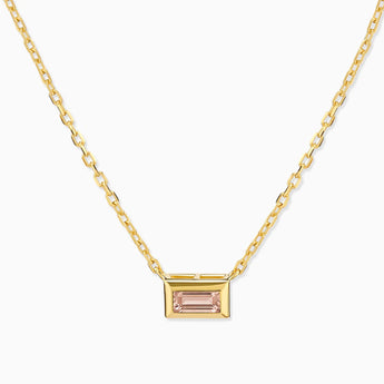 18KT Yellow Gold Vermeil Baguette Morganite Bezel Necklace - Axiom Front View