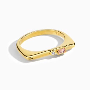 18KT Yellow Gold Vermeil Baguette Morganite Puzzle Stacking Ring - Minimal Mood Front View