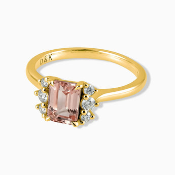 18KT Yellow Gold Vermeil Baguette Morganite Ring – Seraph Front View
