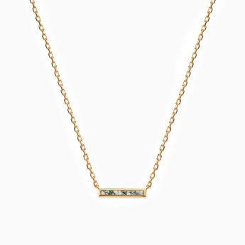 18KT Yellow Gold Vermeil Baguette Moss Agate Bar Necklace - Lucid Line Front View