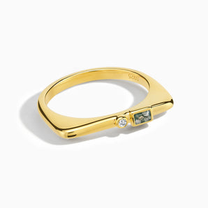 18KT Yellow Gold Vermeil Baguette Moss Agate Puzzle Stacking Ring - Minimal Mood Front View