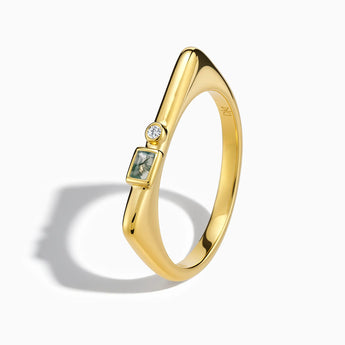 18KT Yellow Gold Vermeil Baguette Moss Agate Puzzle Stacking Ring - Minimal Mood Side View