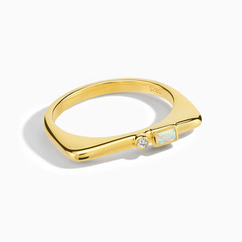 18KT Yellow Gold Vermeil Baguette Opal Puzzle Stacking Ring - Minimal Mood Front View