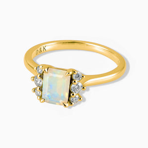 18KT Yellow Gold Vermeil Baguette Opal Ring – Seraph Front View