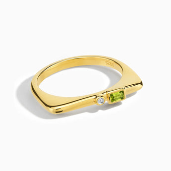 18KT Yellow Gold Vermeil Baguette Peridot Puzzle Stacking Ring - Minimal Mood Front View