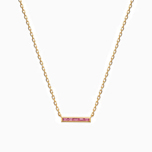 18KT Yellow Gold Vermeil Baguette Pink Tourmaline Bar Necklace - Lucid Line Front View