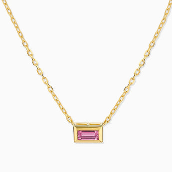 18KT Yellow Gold Vermeil Baguette Pink Tourmaline Bezel Necklace - Axiom Front View