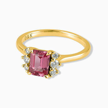 18KT Yellow Gold Vermeil Baguette Pink Tourmaline Ring – Seraph Front View