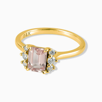 18KT Yellow Gold Vermeil Baguette Rose Quartz Ring – Seraph Front View