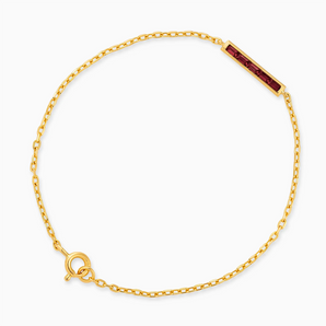 18KT Yellow Gold Vermeil Baguette Ruby Bar Bracelet - Sleek Horizon Front View