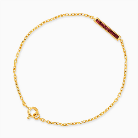 18KT Yellow Gold Vermeil Baguette Ruby Bar Bracelet - Sleek Horizon Front View
