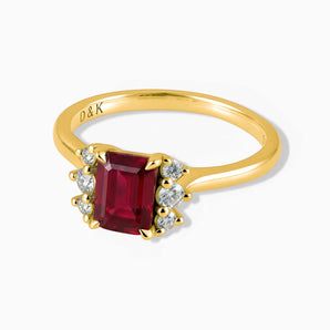 18KT Yellow Gold Vermeil Baguette Ruby Ring – Seraph Front View