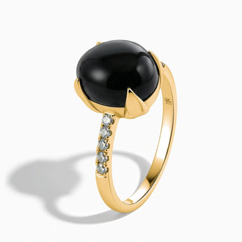 18KT Yellow Gold Vermeil Black Onyx Cabochon Ring - Minimal Spiritual Side View