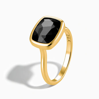 18KT Yellow Gold Vermeil Black Onyx Cushion Ring - Pure Hush Side View