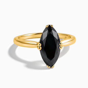 18KT Yellow Gold Vermeil Black Onyx Marquise Ring - Silent Glowl Front View
