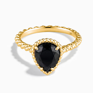 18KT Yellow Gold Vermeil Black Onyx Pear Ring - Still Light Front View