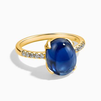 18KT Yellow Gold Vermeil Blue Sapphire Cabochon Ring - Minimal Spiritual Front View