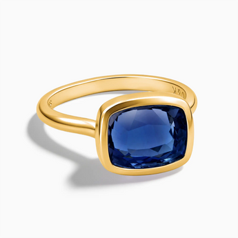 18KT Yellow Gold Vermeil Blue Sapphire Cushion Ring - Pure Hush Front View