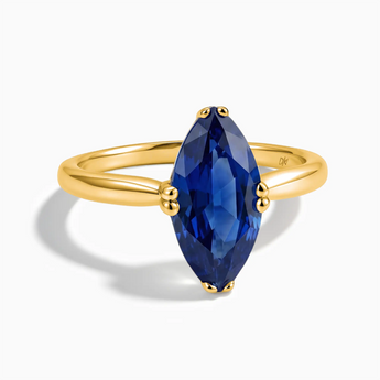 18KT Yellow Gold Vermeil Blue Sapphire Marquise Ring - Silent Glowl Front View