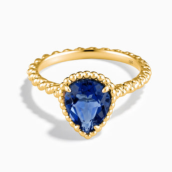 18KT Yellow Gold Vermeil Blue Sapphire Pear Ring - Still Light Front View